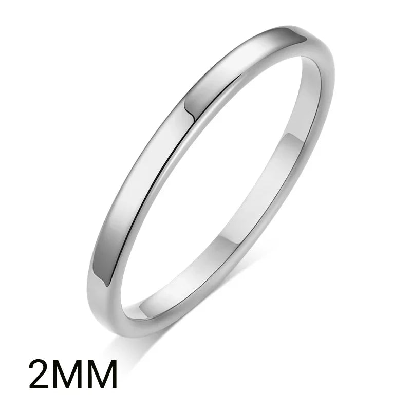 2mm 4mm 6mm 8mm Stainless Steel Wedding Ring for Women Flat Finger Rings Fashion Bijoux Femme Engagement Jewelry Vera Lux