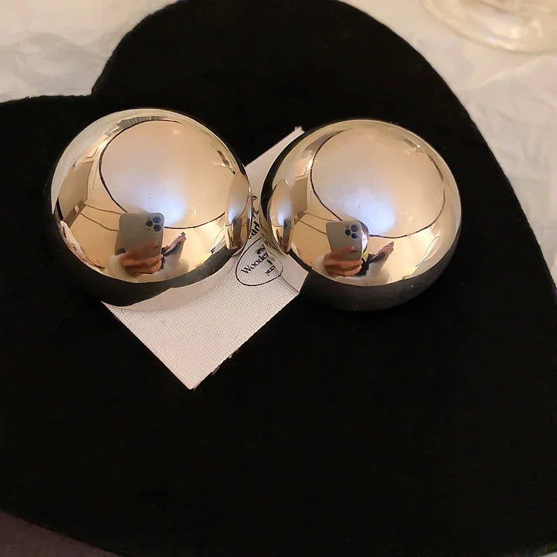 Smooth Semi-round Stud Earrings for Women Europe and America Simple Metal Cold Style Personality Exaggerated Temperament Jewelry Vera Lux