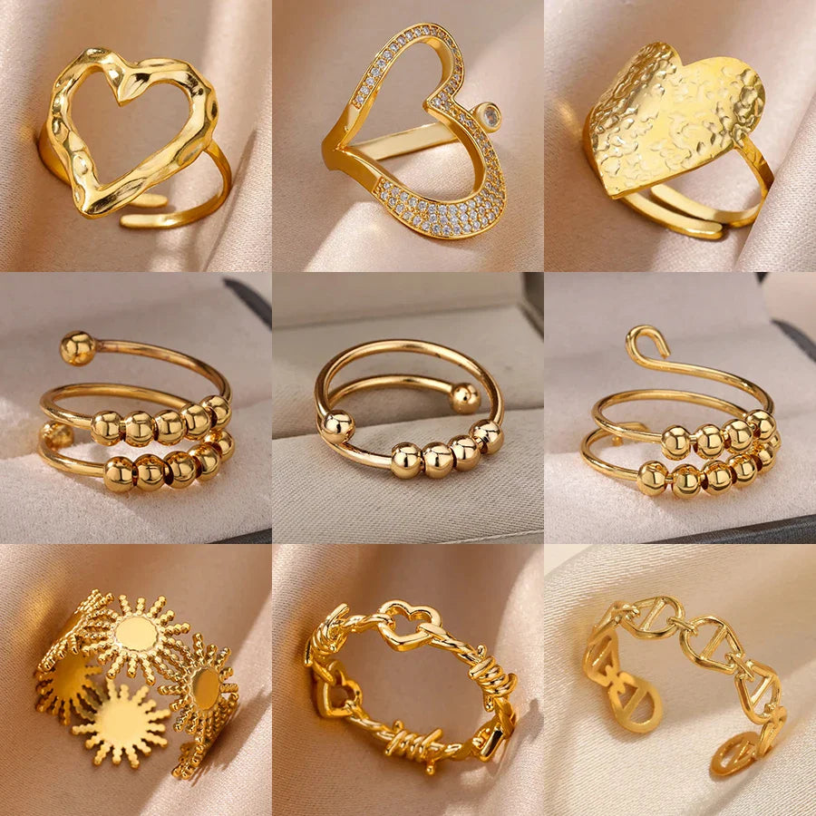 Anti-Stress Rotating Beads Rings for Women Men Gold Color Stainless Steel Double Smooth Beads Finger Ring Party Jewelry Gift Vera Lux