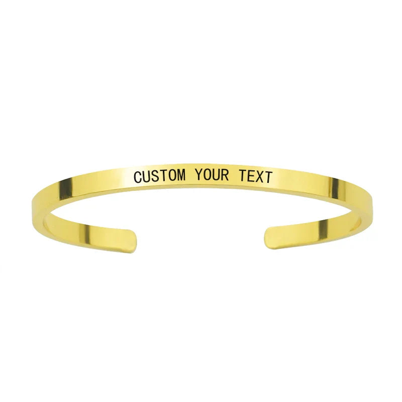 1PC Personalized Engraved Name Stainless Steel Bracelet Custom Words Letters Bracelet Cuff Bangle for Women Men Vera Lux