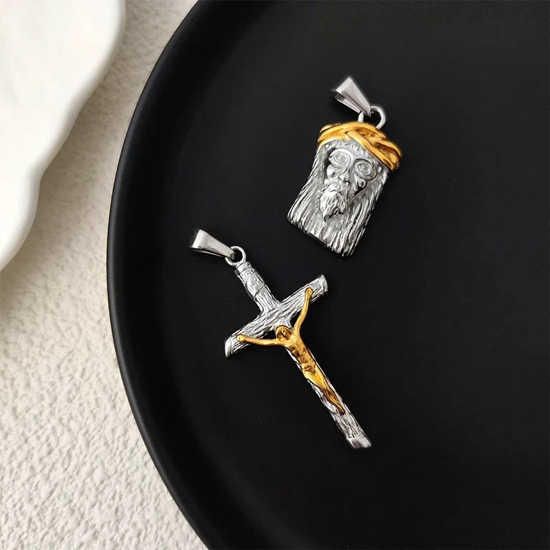18K Gold Plated Crown Stainless Steel Jesus Headpiece Pendant Perfect Religious Gift for Baptism and Christmas Vera Lux