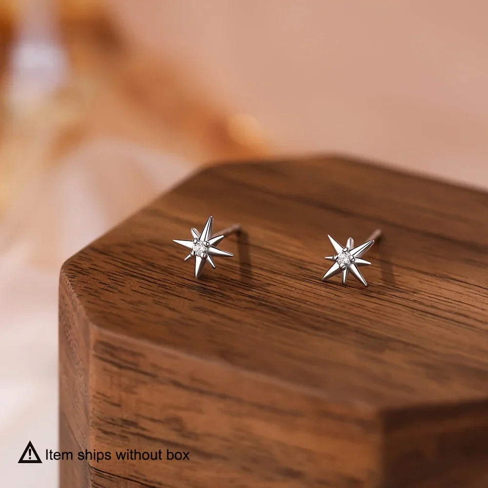 1 pair of elegant 925 sterling silver star earrings, synthetic zirconia, hypoallergenic, women's minimalist style, suitable for Vera Lux
