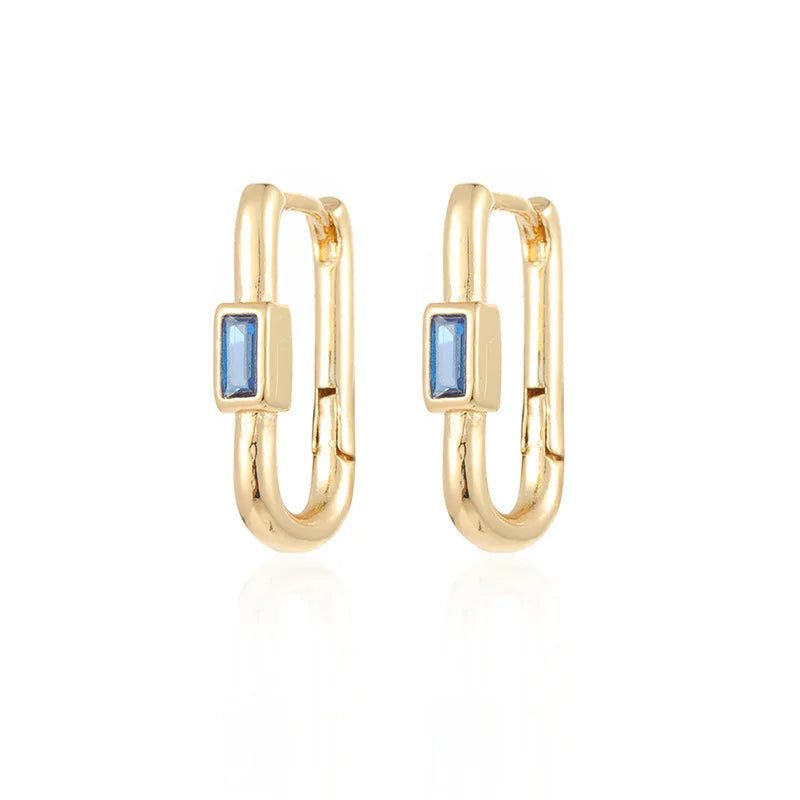 1pair Women's Colorful Zircon Square Ear Clip Geometric U-shape Hoop Earrings Daily Party Pairing With Jewelry Vera Lux