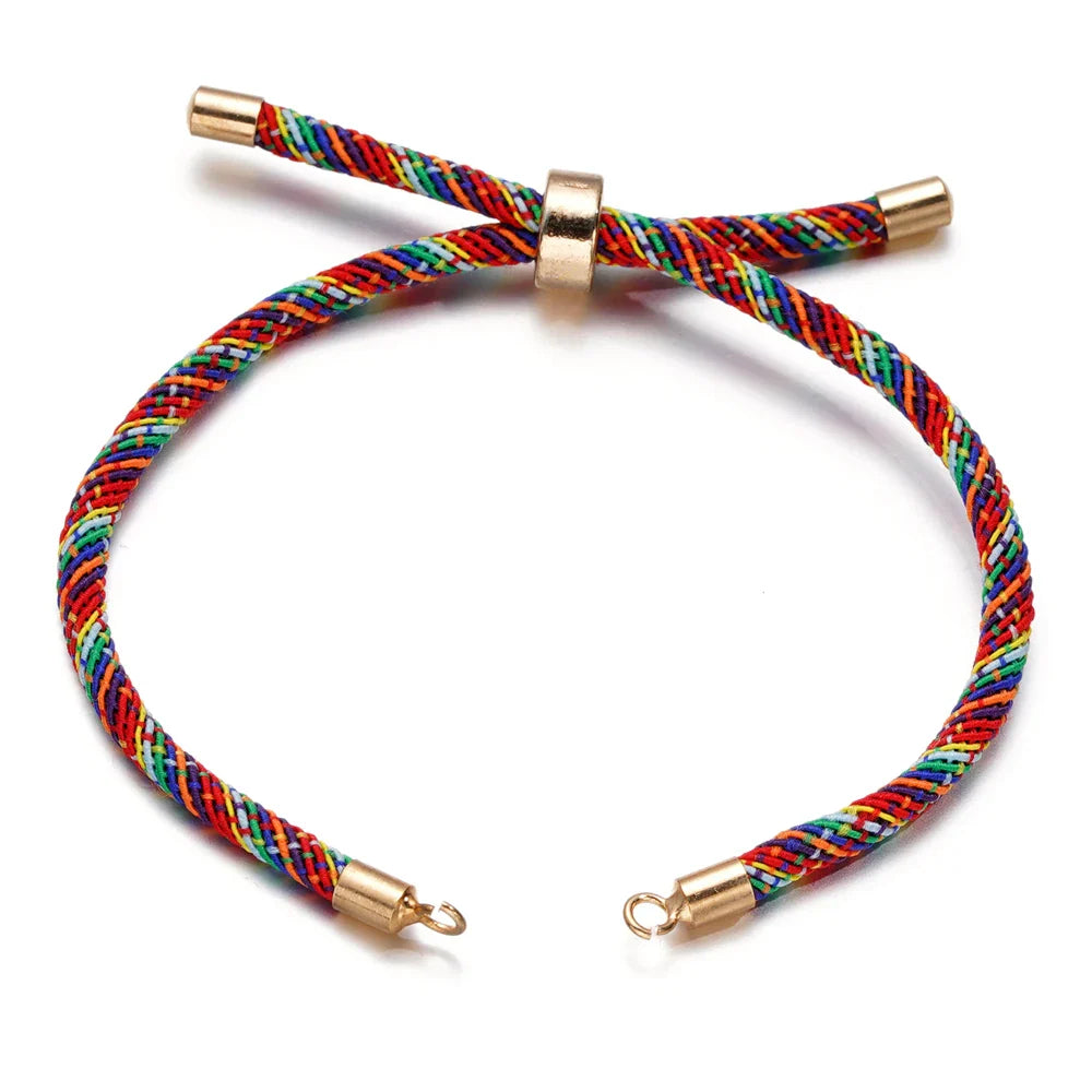 1pc Adjustable Nylon Braided Twisted Cords Slider Friendship Bracelets with Brass Cord End for Jewelry Making DIY Findings Vera Lux