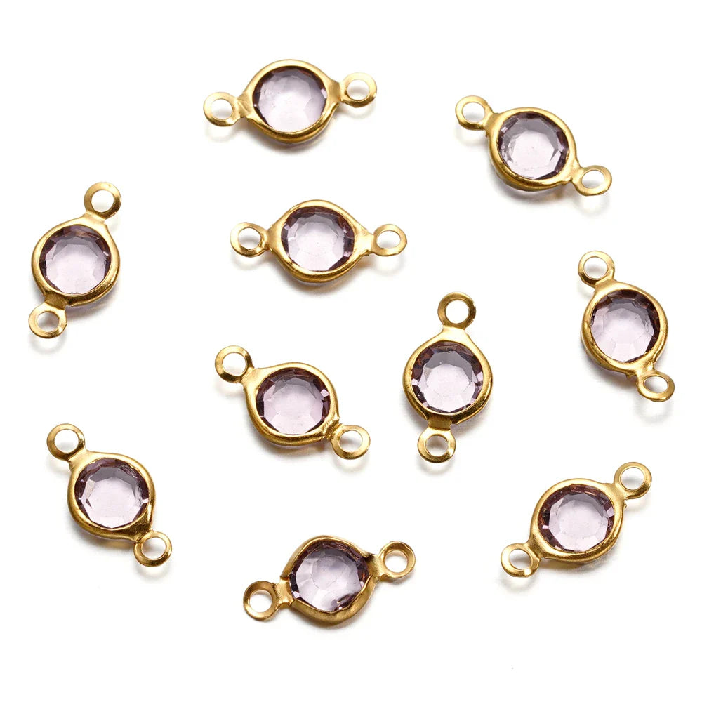 10pcs/lot Stainless Steel Crystal Round Double Ring Pendants for DIY Bracelet Necklace Beads Jewelry Making Accessories Vera Lux
