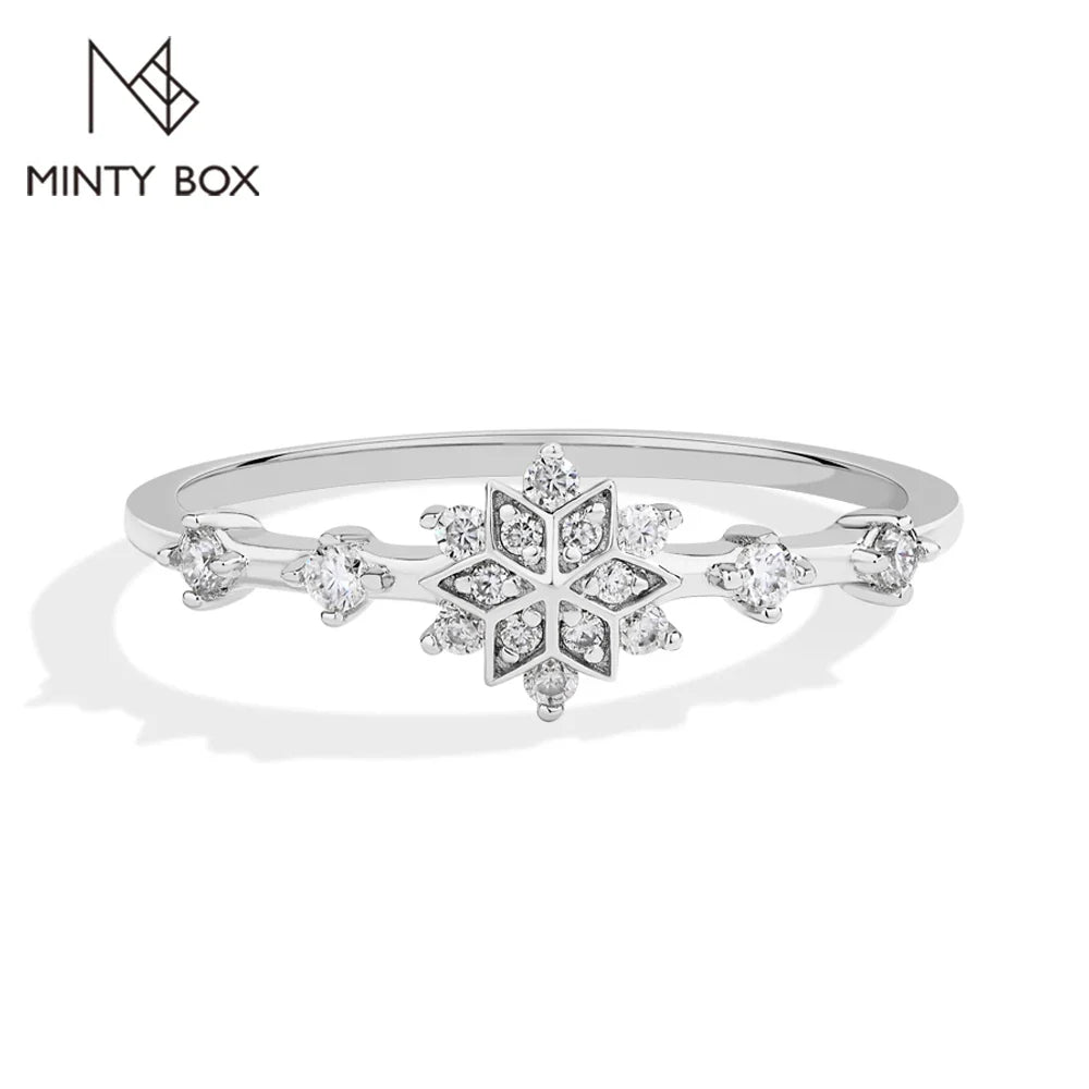 MINTYBOX Snowflake S925 Sterling Silver Moissanite Engagement Rings for Women Lab Diamond Ring 18K Gold Plated Fine Jewelry Gift Vera Lux