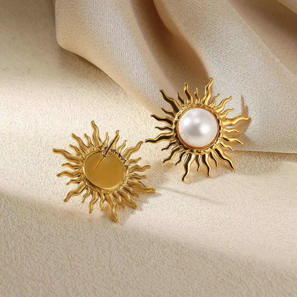 Vintage Stainless Steel Sun Earrings For Women Bohemian Sun Shine Earrings Irregular Fan Shaped Earrings Jewelry Party Gifts Vera Lux