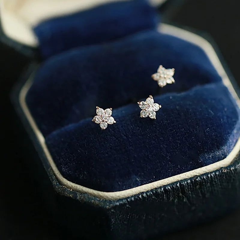 Pentagram Small Flower Zircon Stud Earrings S925 Sterling Silver Elegant Popular Female Accessories Gifts Party All Occasion Vera Lux