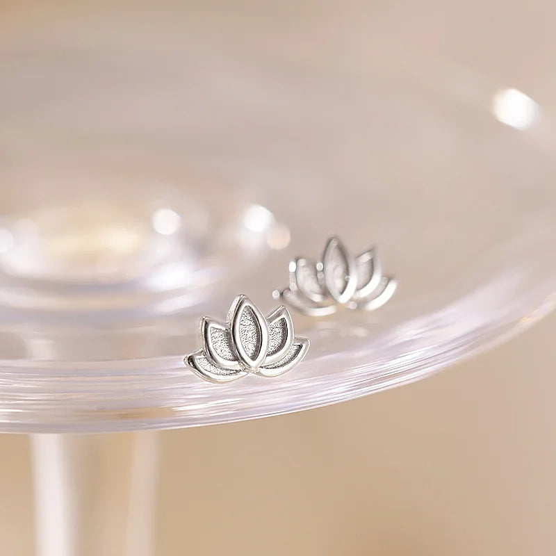 S925Silver Forest style lotus earrings, lotus earrings for women, simple, fresh, niche design, cute and artistic Vera Lux