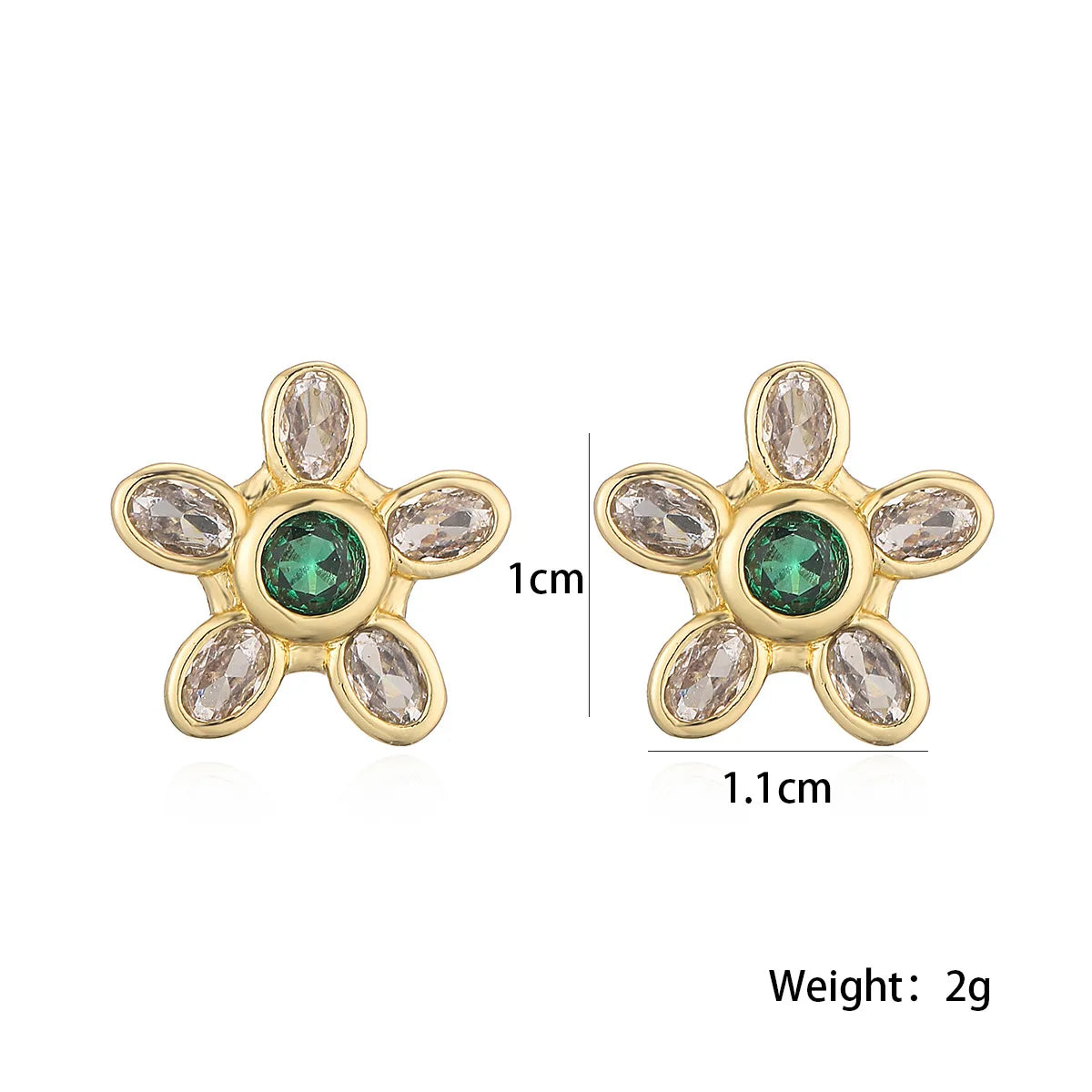 NEWBUY Delicate Gold Color Cute Flower Stud Earrings For Women Pink Green White CZ Crystal Jewelry Femme Bijoux Vera Lux