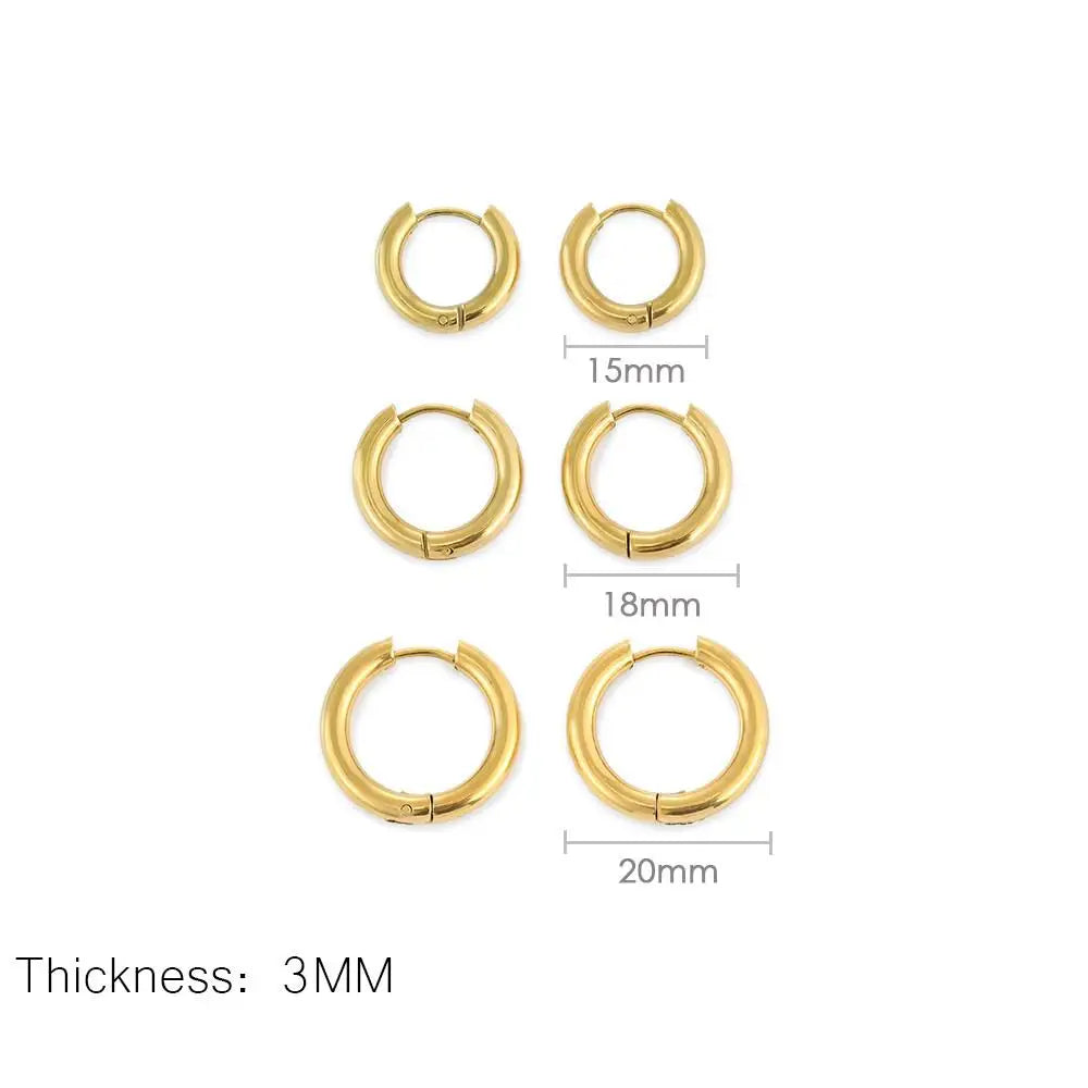 3Pairs Stainless Steel Solid Round Rings Huggies Earrings Set for Women Men Stackable 14K Gold Plated Tiny Ear Cartilage Hoops Vera Lux