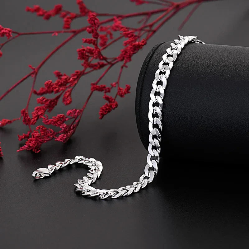 Hot high quality 925 Sterling silver charm 7MM Chain bracelets neckalces jewelry set for man women fashion Party wedding gifts Vera Lux