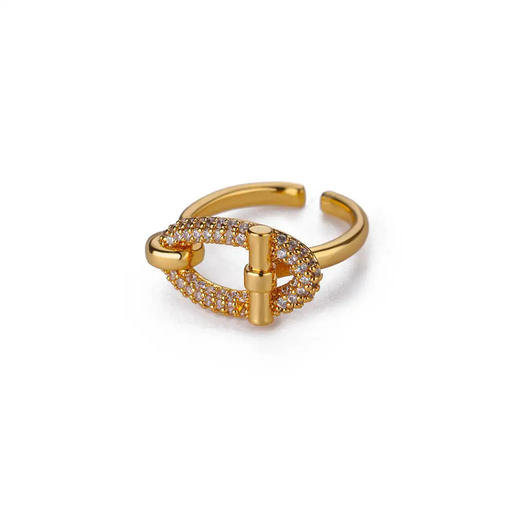 Stainless Steel Oval Hollow Zircon Open Rings For Women Gold Color Trendy Wedding Aesthetic Ring Summer Jewelry Accessories BFF Vera Lux