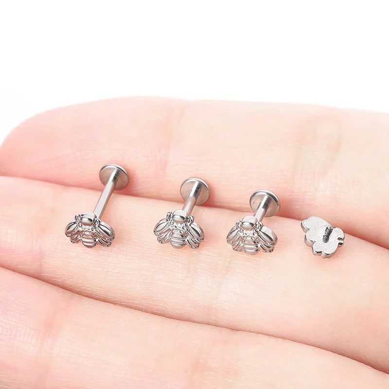 G23 Titanium Snake Bee Feather Labret Piercing 16G Internal Thread Earring Stud Cartilage Helix Body Jewelry Vera Lux