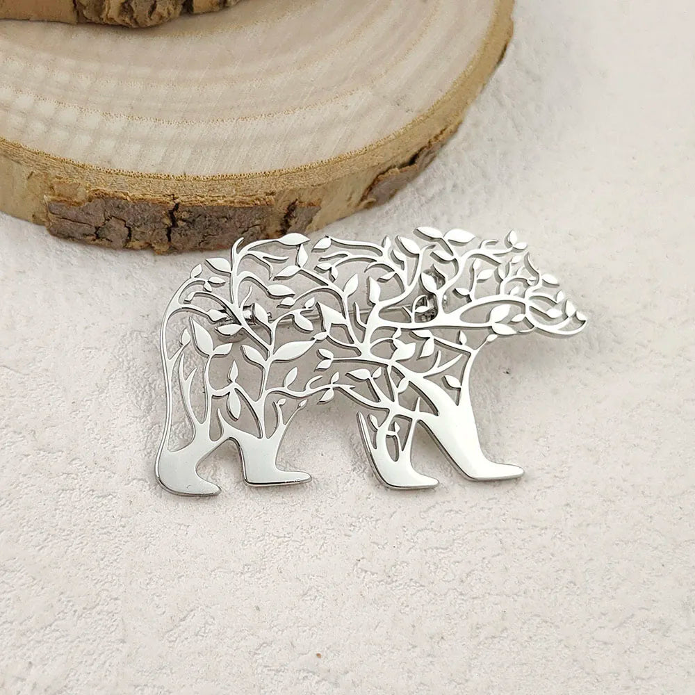 Creative punk style hollow polar bear stainless steel gold-plated 18K brooch, black suit accessories, wedding matching set Vera Lux