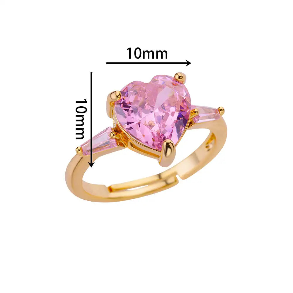 Pink Zircon Heart Rings For Women Gold Plated Stainless Steel Adjustable Heart Ring 2023 Trend Wedding Aesthetic Jewelry Gift Vera Lux