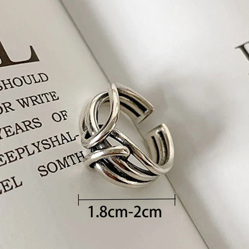 925 Sterling Silver Chain Knot Ring For Women Wrap Wide Band Rock Geometry Punk Jewelry Gift Wholesale Dropshipping Vera Lux