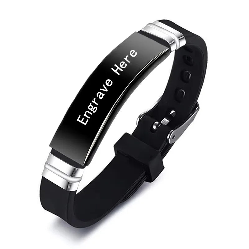 Personalized Engraved Name Letter Logo Bracelet Stainless Steel Silicone Bracelets Bangles For Men Women Custom Jewelry Vera Lux