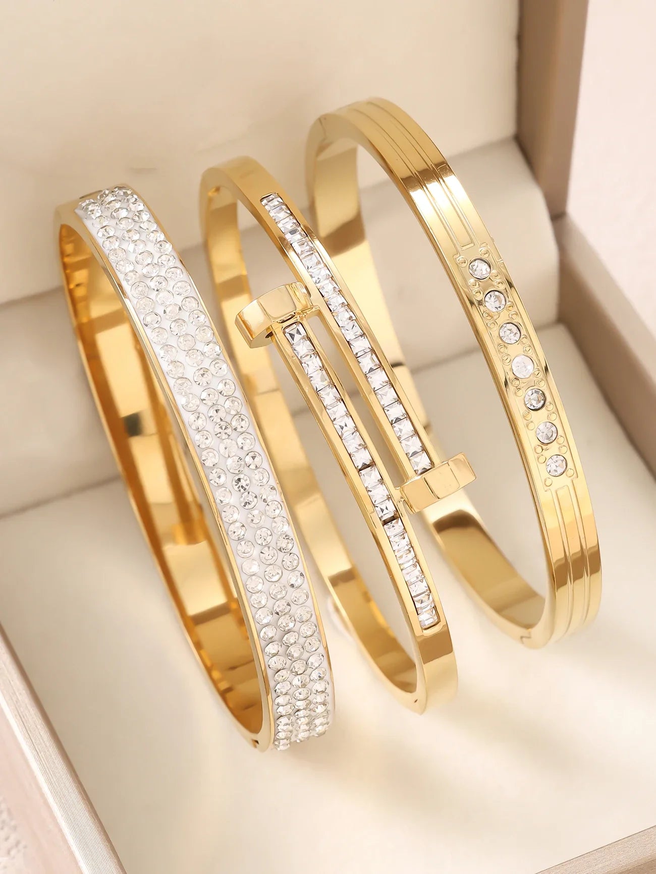 1pc 18K Gold Plated Stainless Steel Stackable Bracelet With Chain And Clover Design, Fashion Style For Women, Suitable For Casua Vera Lux