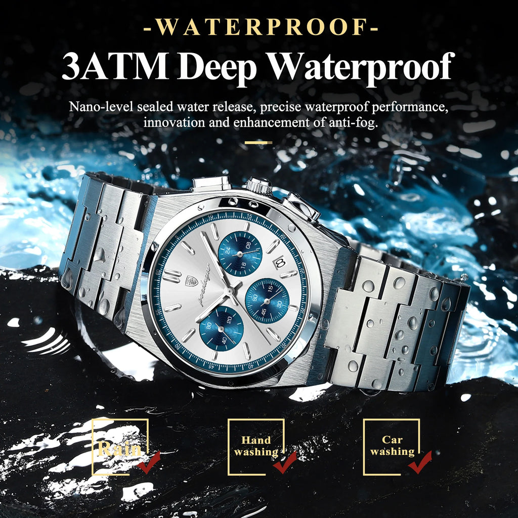 POEDAGAR Luxury Man Watch Chronograph Date Stainless Steel Sport Men Wristwatch Waterproof Luminous Fashion Quartz Men's Watches Vera Lux