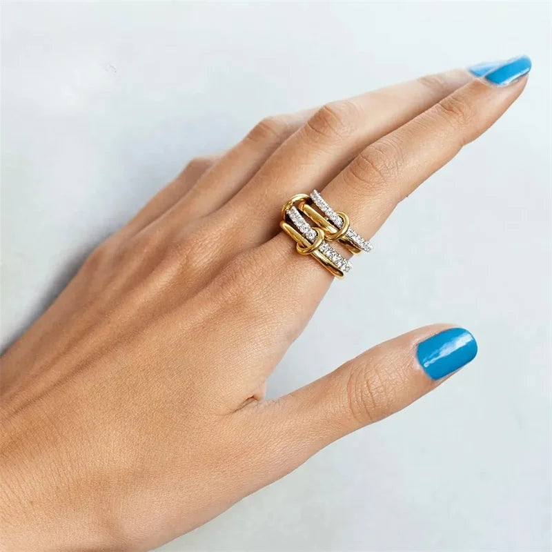 A Niche Two-Color Four-Ring Copper Jewelry Ring, Hypoallergenic, Ins Style, Stacking Artifact, Suitable For Young Wome Jewelry Vera Lux