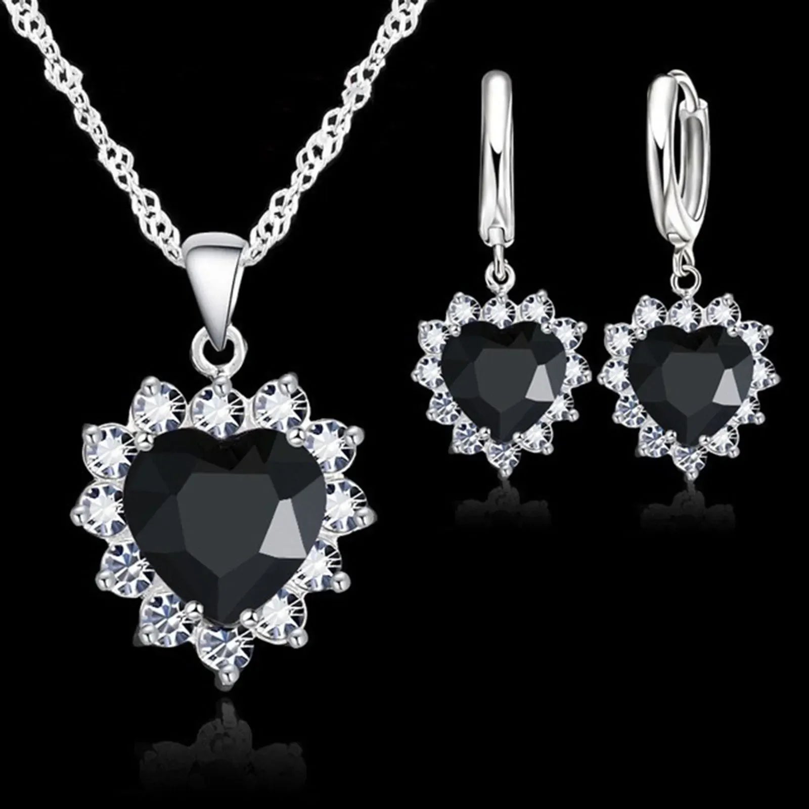 Top Sale Wding Engagement Anniversary Gift Jewelry Sets 925 Silver Color Stamped Heart Pendant Hoop Earrings for Women Girls Vera Lux