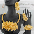 African Fashion Flower Jewelry Set for Women Luxury Gold Color India Big Hig Quality Earrring Necklace Bangle Ring Bride  Gif Vera Lux