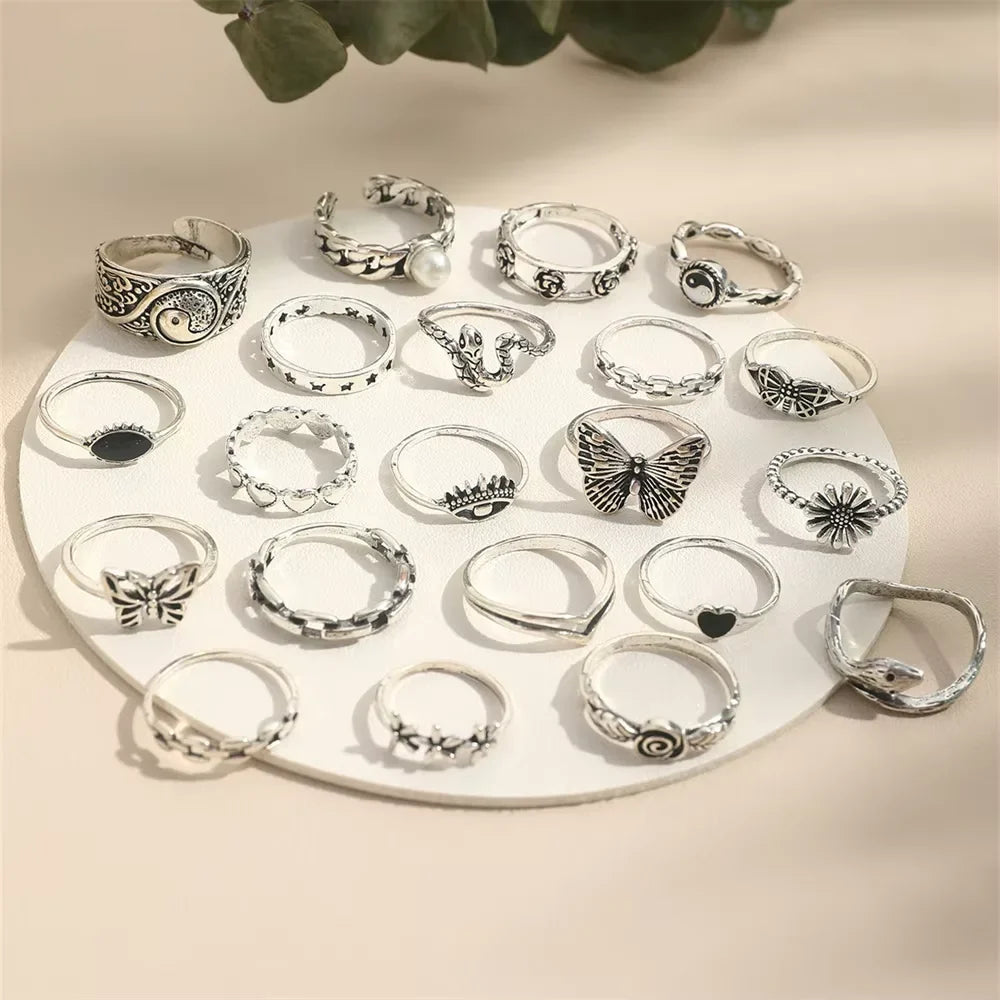 21 Pcs Gothic Rings Set for Women Fashion Simple Snake Butterfly Evil Eye Finger Ring Trendy Punk Jewelry Gifts 2024 New Vera Lux