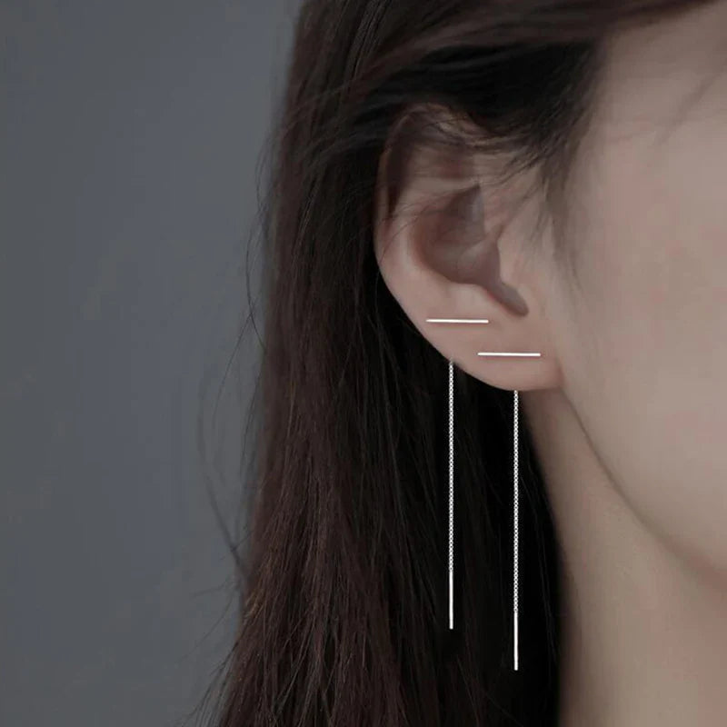 JWER S925 Silver Needle Star Line Earring for Women Tassel Drop Earring Long Chain Beads Piercing Earring Asymmetry Ear Jewelry Vera Lux