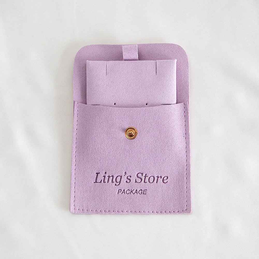 20/50/100Sets Personalized Logo Jewelry Microfiber Snap Bag 8x8cm Button Pouch Insert Luxury 6x6cm Cards Can Debossed Print Name Vera Lux