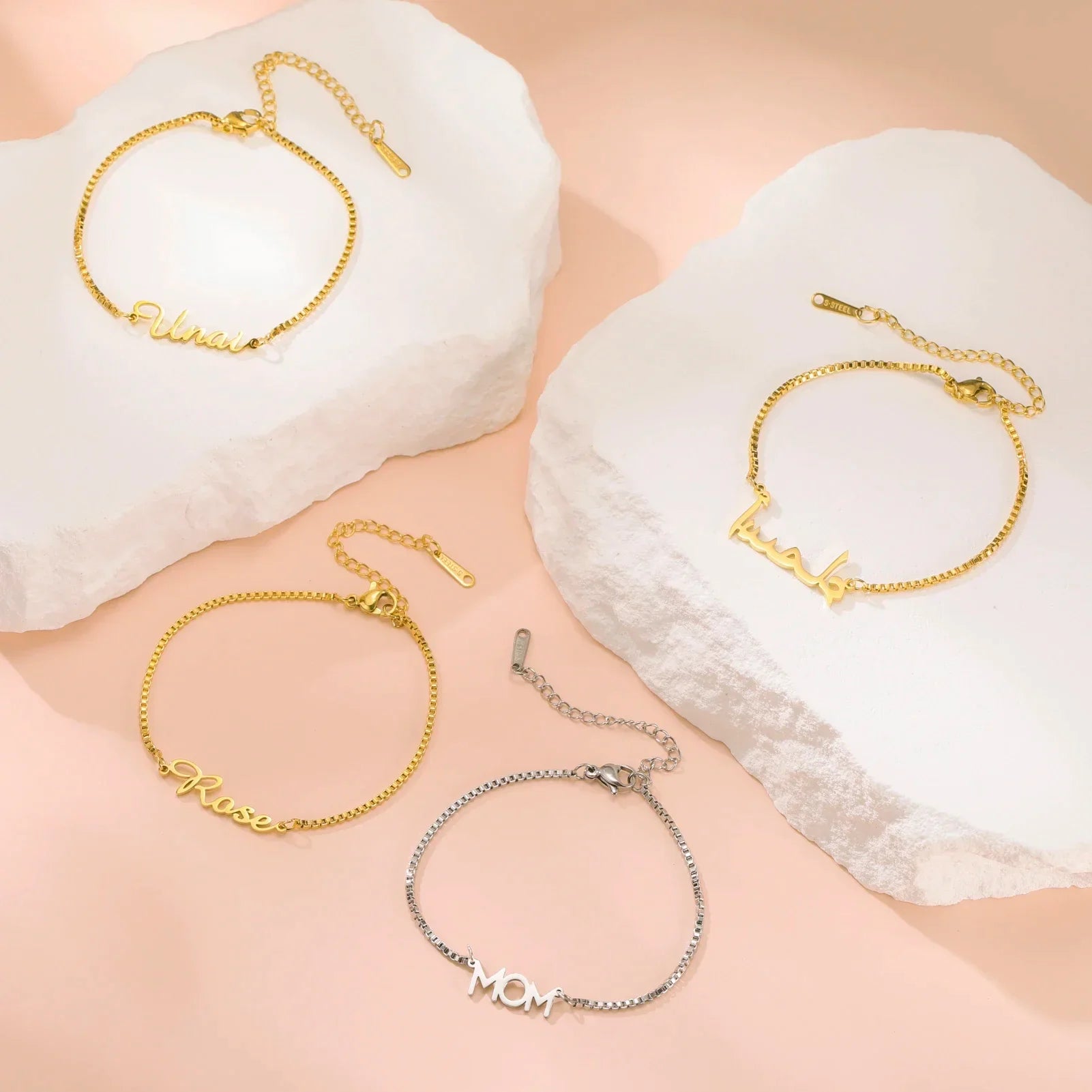 Women Girls Personalized Name Bracelet Stainless Steel Box Chain Letter Customized Charm Bracelets Unique Custom Jewelry Gift Vera Lux