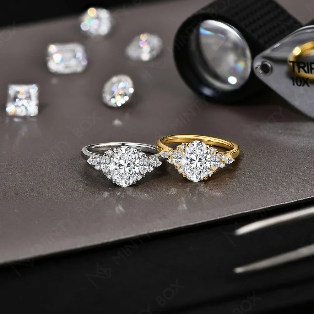 MINTYBOX 3.0ct Lab Grown Diamond Engagement Ring S925 Sterling Silver Oval Moissanite Rings For Women 18K Gold Plated Jewelry Vera Lux
