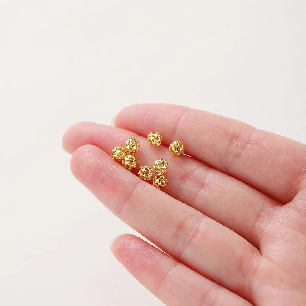 20pcs/bag 4mm 5mm 6mm 18K Gold Plated Hollow Round Spacer Bead Brass Charm Bracelet Beading For DIY Jewelry Making Accessories Vera Lux