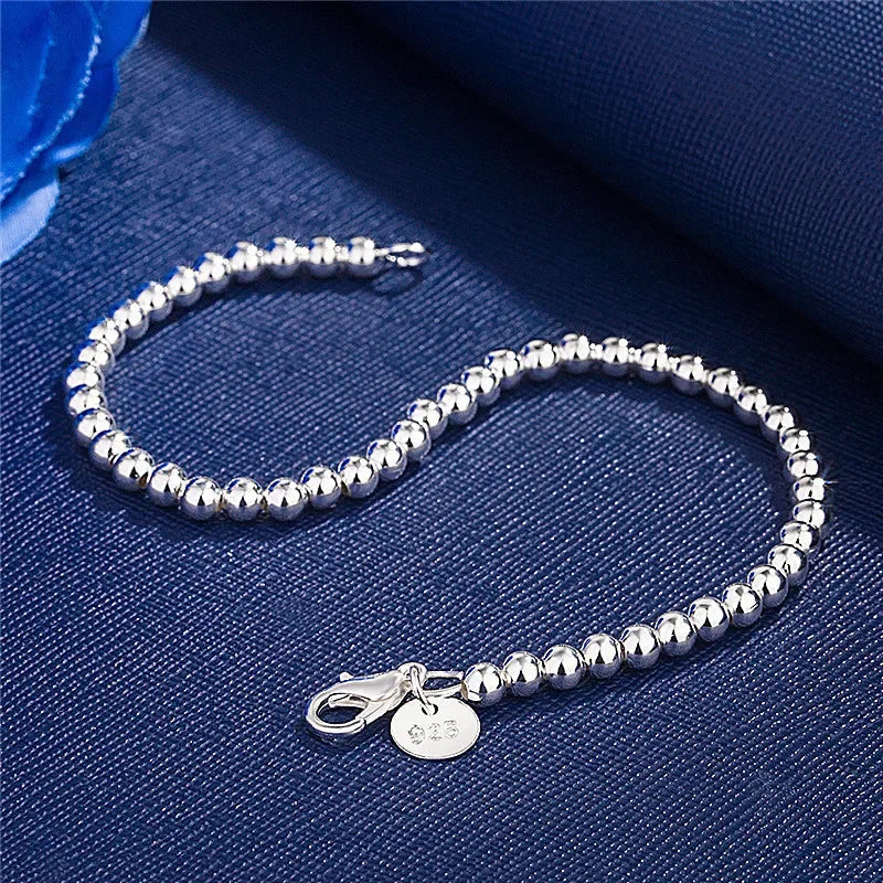 925 Sterling Silver Charm Bracelet for Women 4mm Beads Chain Popular Brands Jewelry Wedding Party Christmas Gifts Vera Lux