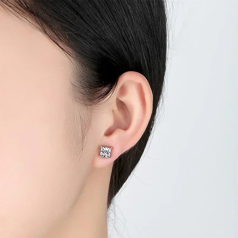 NeeTim 1ct Princess Cut Moissanite Earrings for Women S925 Sterling Silver with Gold Plated Ear Studs Wedding Party Fine Jewelry Vera Lux