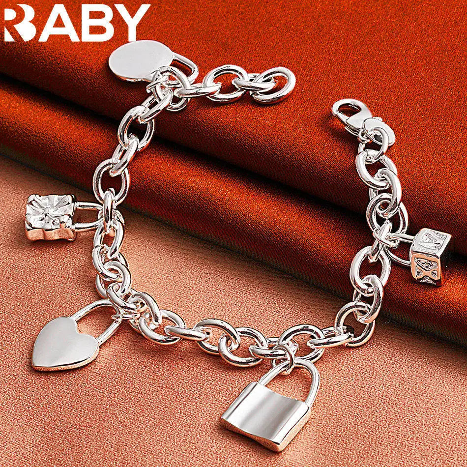URBABY 925 Sterling Silver Lock Pendant Bracelets For Women Wedding Party Anniversary Gift Fashion Fine Jewelry Vera Lux