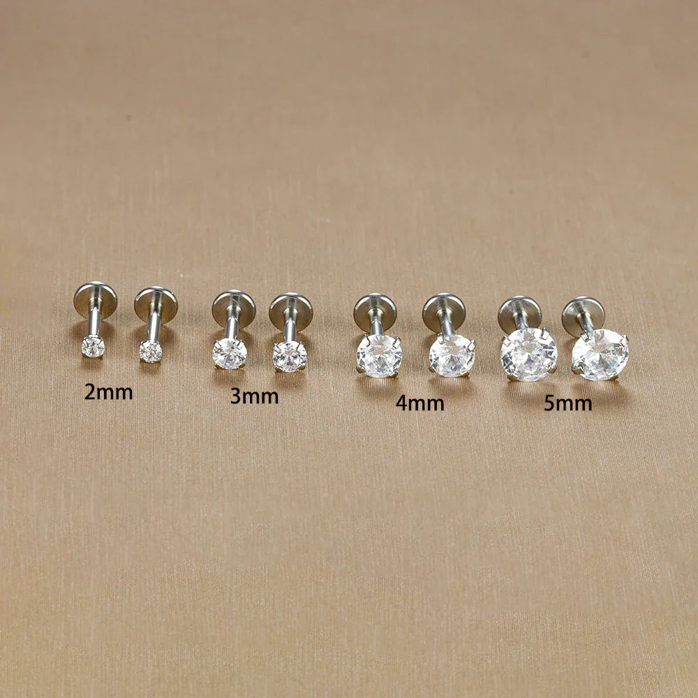 2PC Labret Tragus Stud Earrings 16G Surgical Stainless Steel CZ Crystal  Monroe Helix Cartialge Conch Medusa Lip Body Piercing Vera Lux