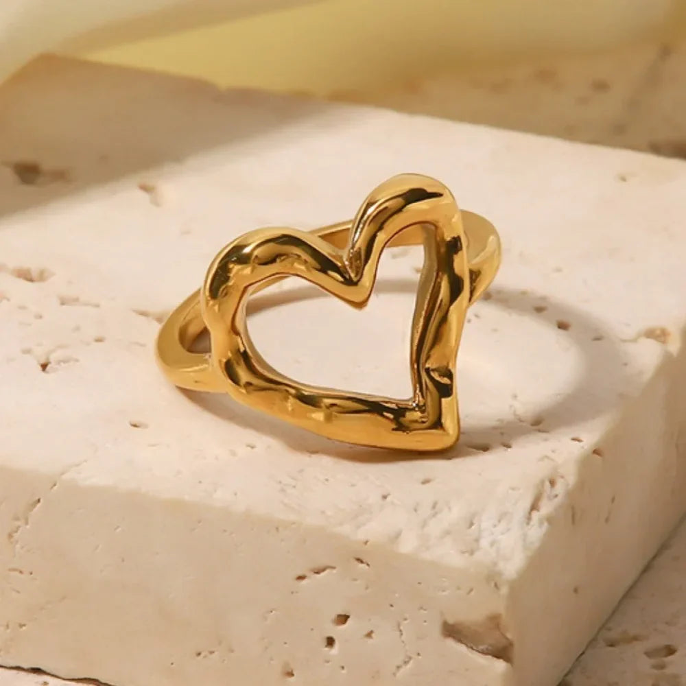 Stainless Steel Rings for Women Gold Color Love Heart Wedding statement Rings Stylish Jewelry Accessories Wholesale Dropshipping Vera Lux