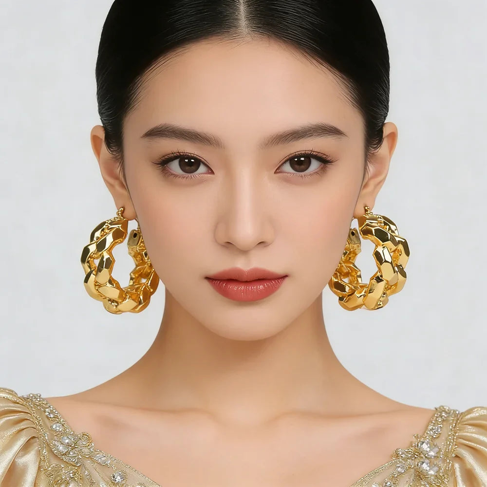 African Hoop Earrings for Women Jewelry Gold Color Large Dangle Earrings for Dubai Weddings Bridal Earrings Jewelry Accessory Vera Lux