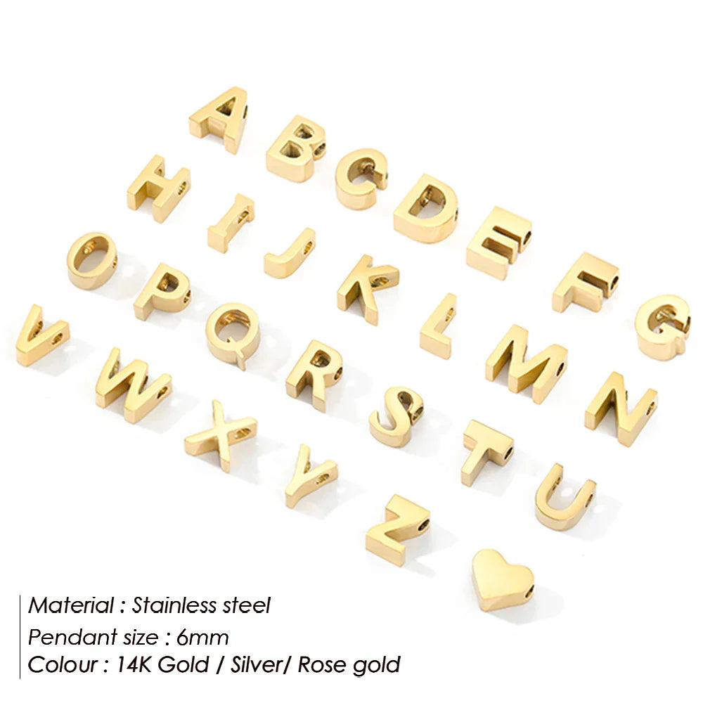 Stainless Steel Initial Heart Charm for Jewelry Silver Plated Letter Name Pendant for Women Wholesale Alphabet A-Z Jewelry Gift Vera Lux