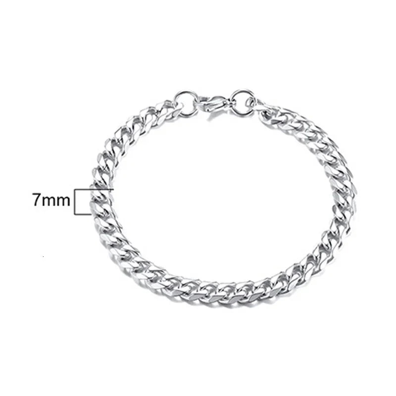 Stainless Steel Chain Bracelet Women, 3mm to 9mm Curb Cuban Chain Bangle Gold Color Unisex Wrist Stackable Jewelry Vera Lux