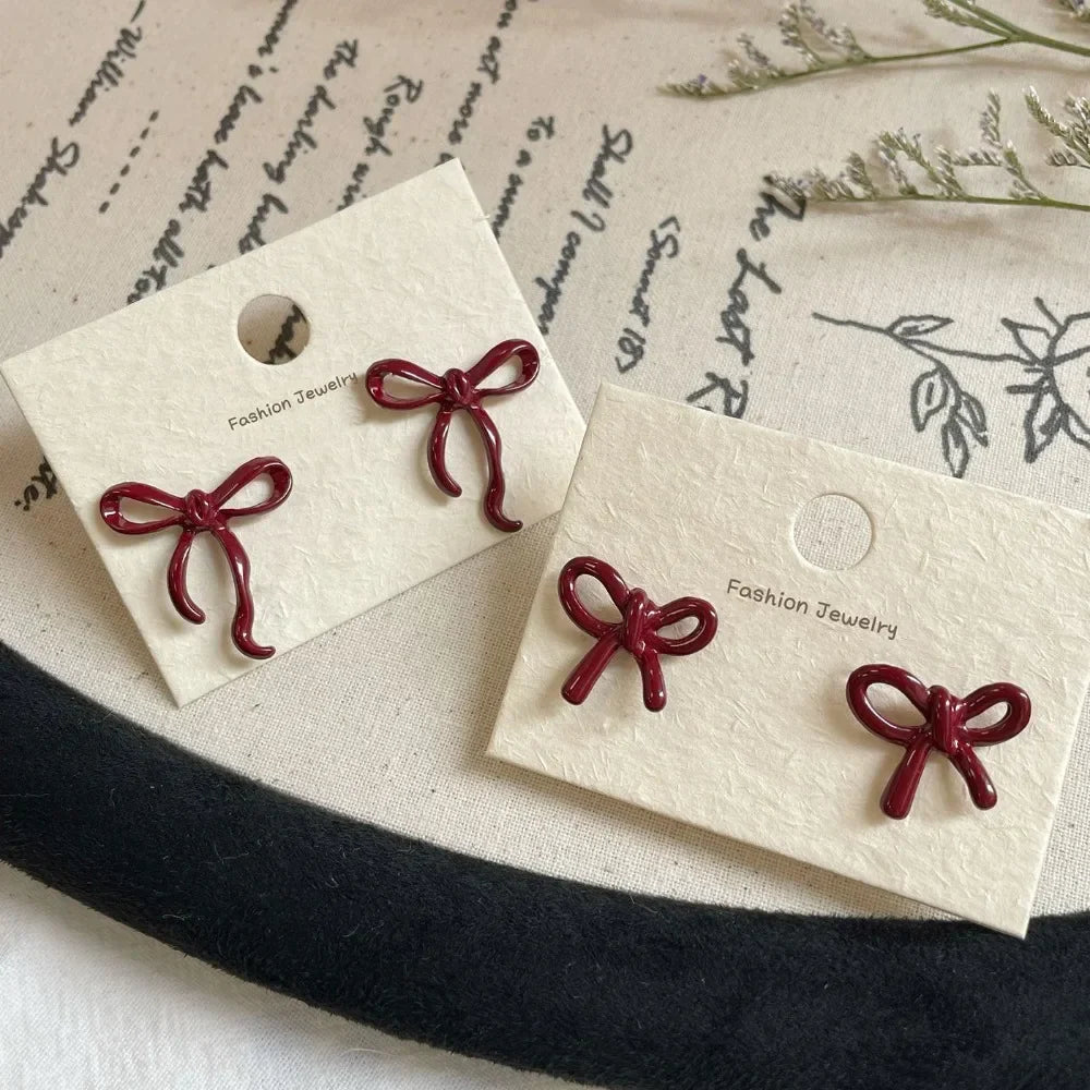 Retro Style Red Bowknot Stud Earrings for Women Girls Simple Earings Piercing Ballet Ribbon Aesthetics Elegant Ear Jewelry Gifts Vera Lux