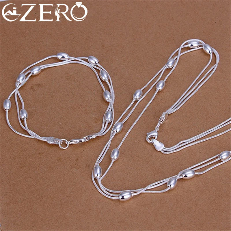 925 Sterling Silver Fringed oval beads Chain Bracelets necklace Jewelry set for women Fashion Party wedding accessories Gifts Vera Lux