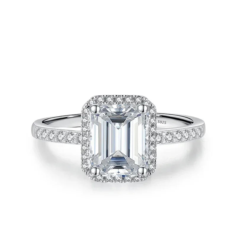 NeeTim 1ct 2ct Moissanite Ring for Women Emerald Radiant Cut Lab Diamond Rings Sterling Silver 925 with Gold Plated Wedding Band Vera Lux