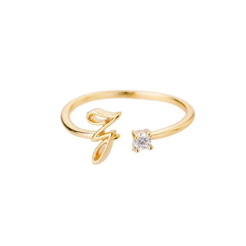 A-Z Initial Letter Open Rings for Women Stainless Steel Gold Color Zircon Adjustable Ring Trendy Couple Wedding Jewelry Gift Vera Lux
