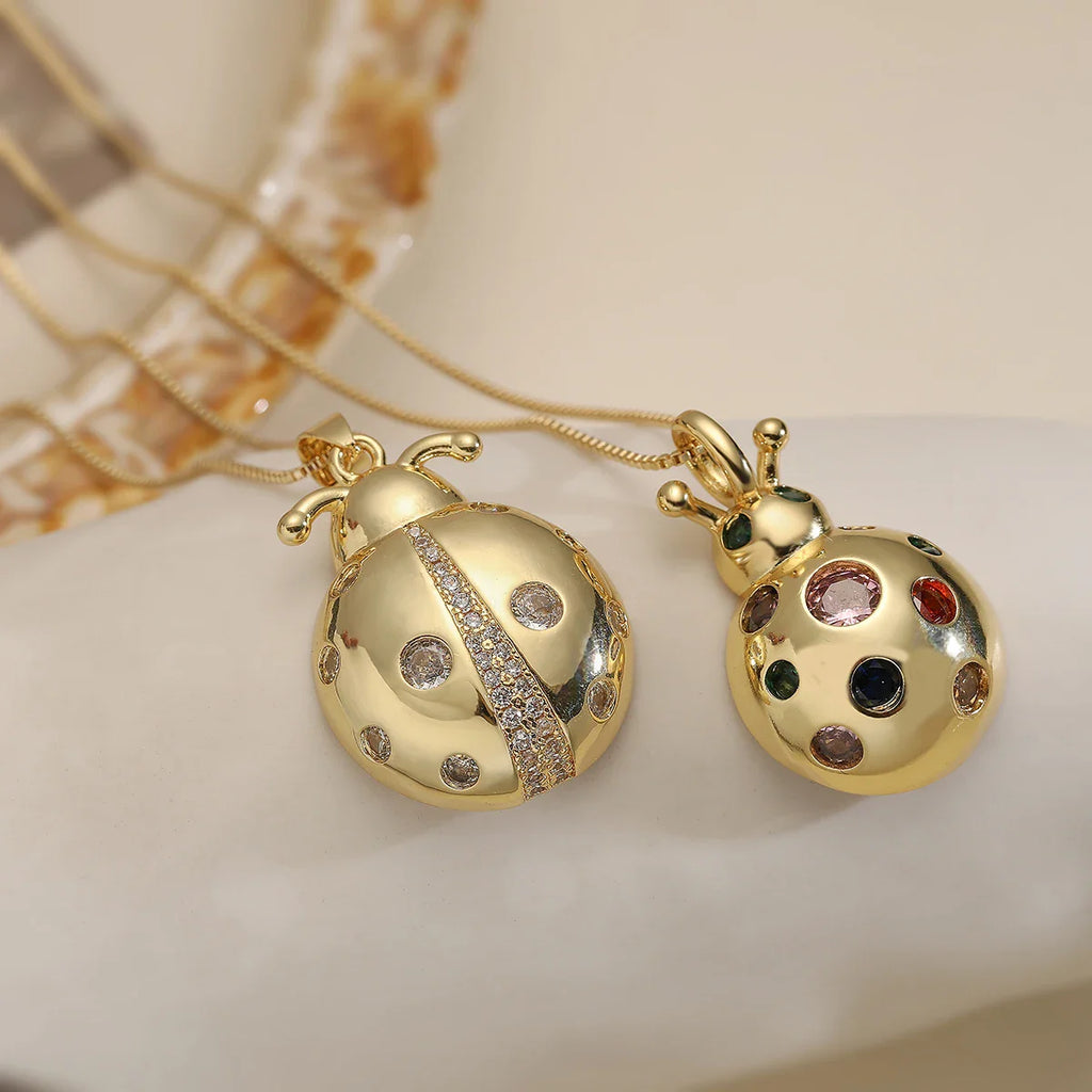 NEWBUY 2025 New Arrival Gold Color Delicate Ladybug Pendant Necklaces For Women AAA Cubic Zirconia Copper Jewelry Gift Vera Lux