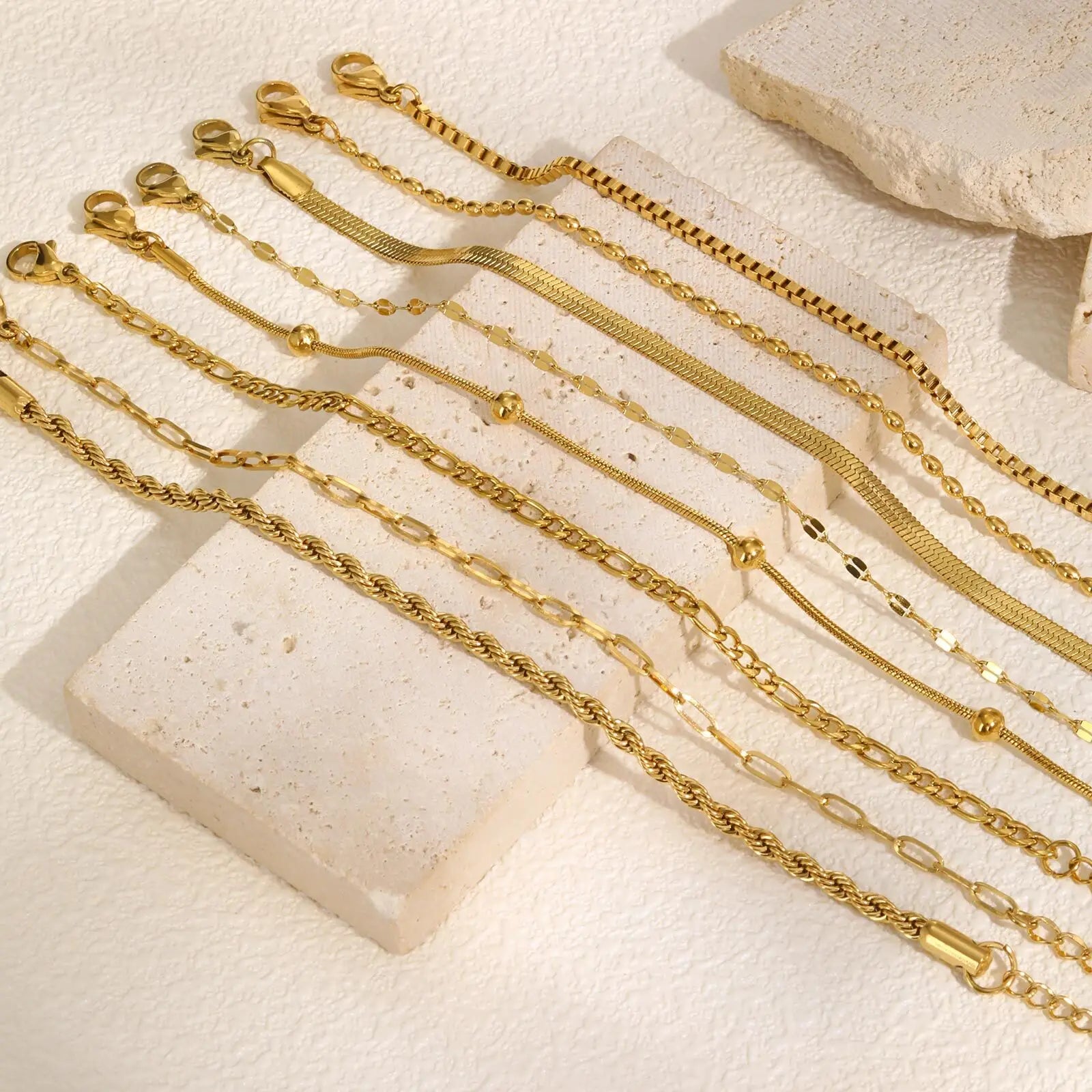 Non Tarnish Stainless Steel Bracelet Gold Plated Stackable for Women, Thin Herringbone Chain Bracelet Waterproof Jewelry Gift Vera Lux