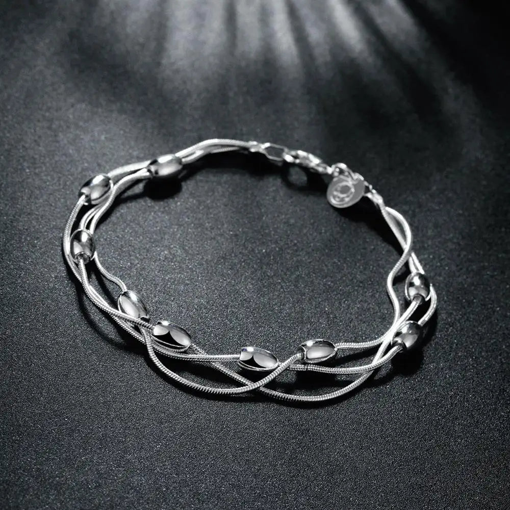925 Sterling Silver Fringed oval beads Chain Bracelets necklace Jewelry set for women Fashion Party wedding accessories Gifts Vera Lux
