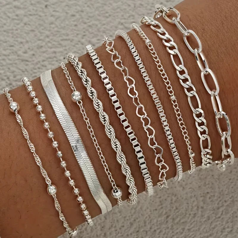11Pcs/Set Boho Twisted Flat Snake Chain Anklet for Women Summer Beach Vintage Barefoot Ankle Bracelet On Leg Jewelry Accessories Vera Lux