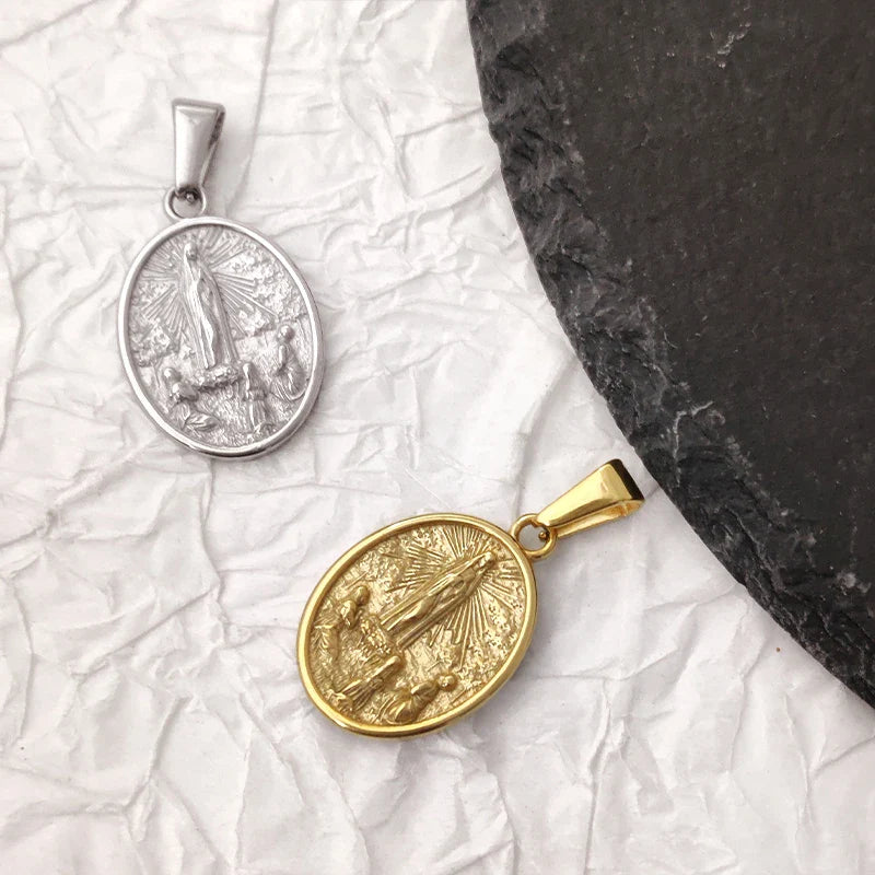 Hip Hop Jesus & Virgin Mary Pendant Necklace - 18K PVD Gold Plated Stainless Steel Jewelry for Men Gift Vera Lux